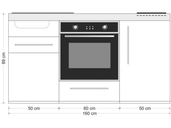 Abmessungen Stengel Miniküche Premiumline MPB 160 mit Kühlschrank