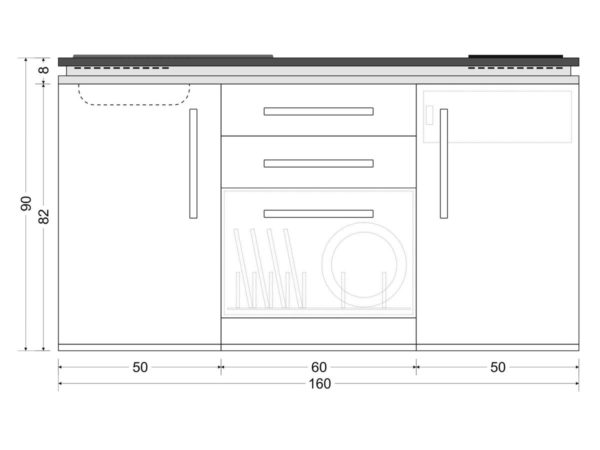 Abmessungen Designline Miniküche MDGS 160