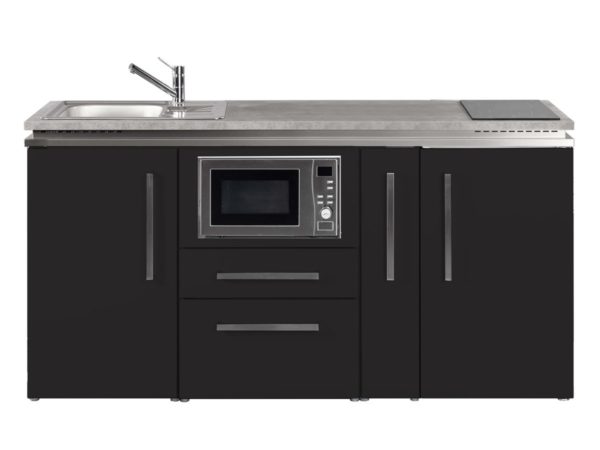 Stengel Küche schwarz MDM 180A mit Kühlschrank und Mikrowelle Designline